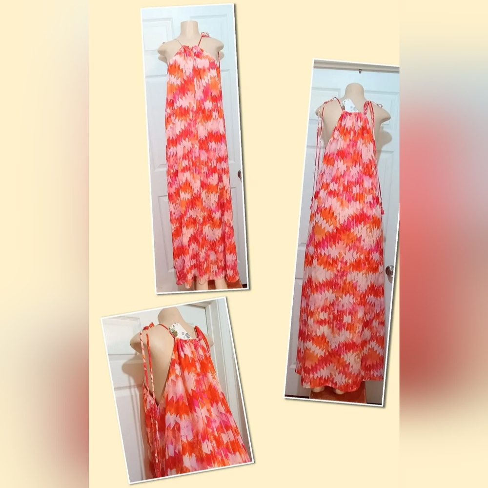 Show Me Your Mumu Maxi Dress. Orange Multi - Color Size Large.